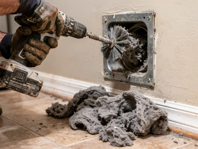 Certified Lakeland Village Dryer Vent Cleaning technician performing dryer vent cleaning in Lakeland Village