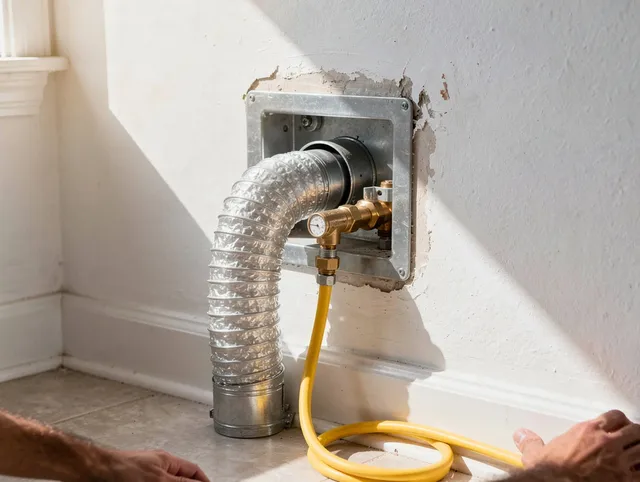 Lakeland Village Dryer Vent Cleaning certified technician performing specialized gas dryer vent cleaning in Lakeland Village